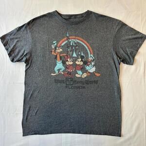 Disney World Florida Grey T-Shirt Mickey Minnie Goofy Donald WDW Castle Large
